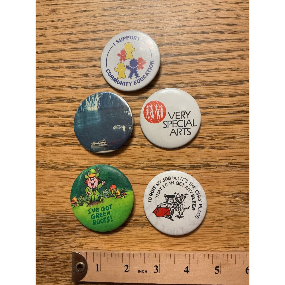 Vintage Pinback Button Lot of 5 Hallmark Leprechaun Very Special Arts Humorous